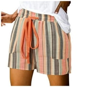Shorts For Women Striped Drawstring High Waisted Summer With Pockets Comfortable Breathable Daily Versatile Practical Outdoor Activities Short Pants